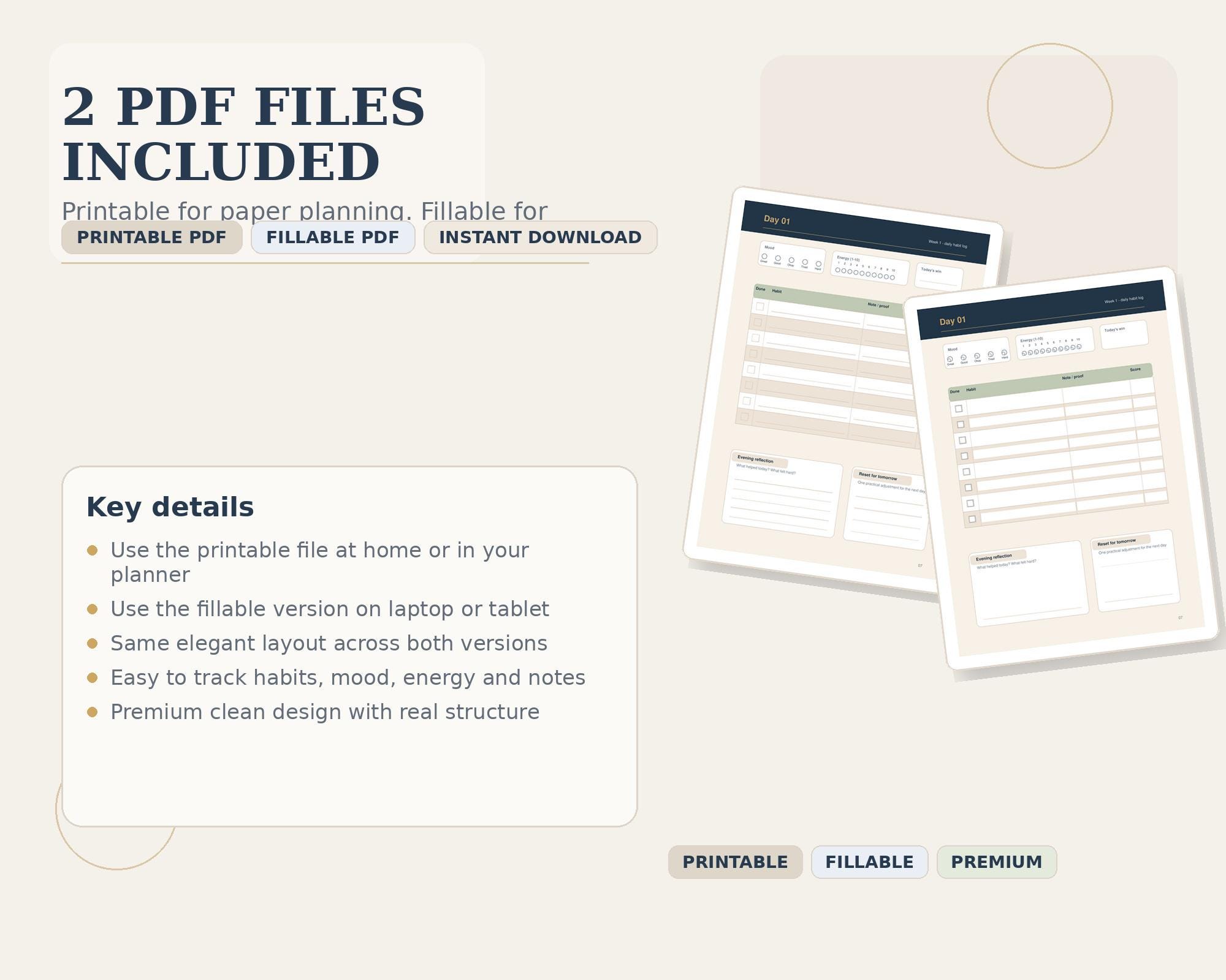 30 Day Habit Tracker, Printable and Fillable PDF Bundle, A4 & US Letter ...