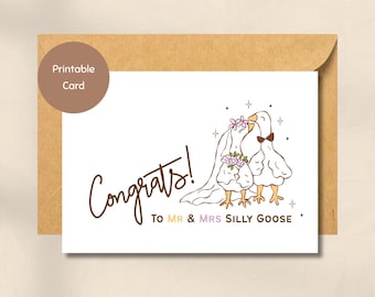 Divertente biglietto di auguri per matrimoni "Mr & Mrs Silly Goose", stampabile (biglietto di auguri digitale)