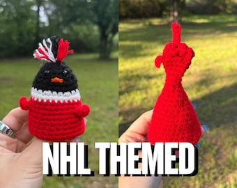 NHL Themed Reversible Flip the Bird Crochet Plush | Funny Hockey Fan Gift | Team Colors Middle Finger Gag | Desk Decor | Handmade Amigurumi