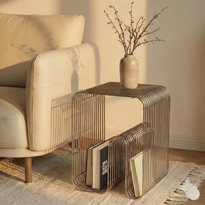 Silver Metal Wire Side Table – Modern Geometric Book Storage