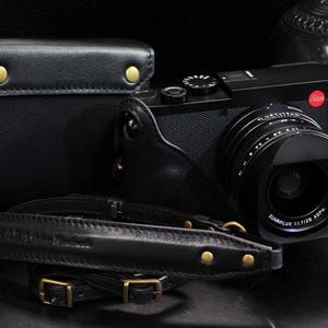 Custodia in pelle di mucca per Leica Q3, include mezza custodia in pelle, custodia e cinturino in pelle in marrone vintage o nero, borsa per fotocamera Leica Q3