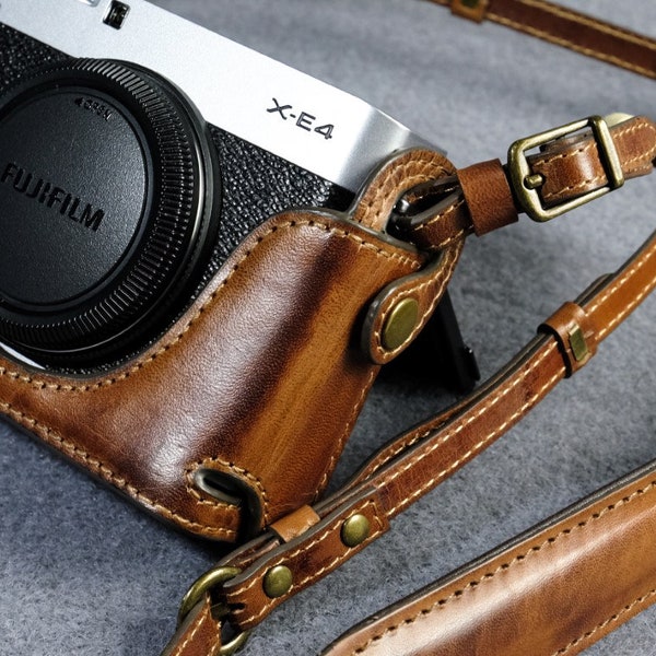 Cow leather case for Fujifilm XE4 include leather full case and leather strap in vintage brown for XE4