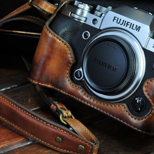 Cow leather case for Fujifilm XT4 include leather full case and leather strap in vintage brown for X-T4