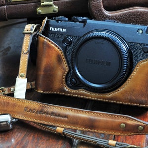Nikon DFレザーハーフケース、ストラップ付きブラックカメラカバー