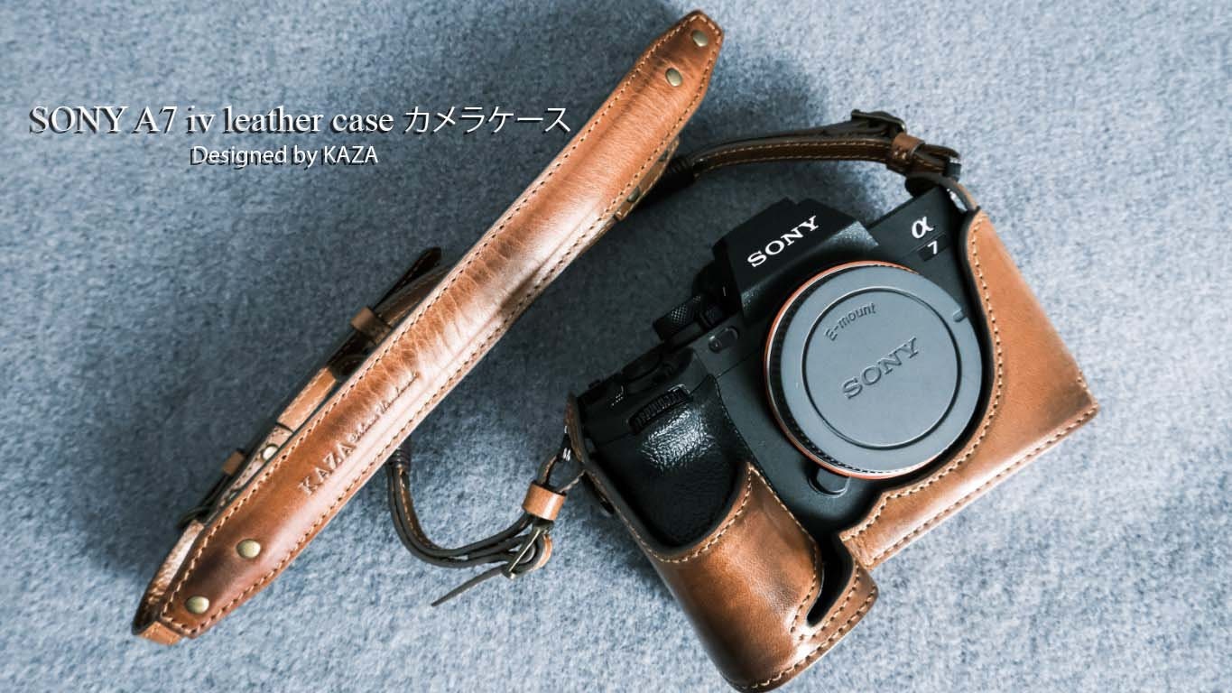 ソニー A7IV A7R5 A7SIII A1用 牛革カメラハーフケースとストラップ