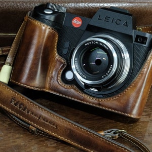 Cow leather case for Leica SL2-S / SL2  include leather half case and leather strap in vintage brown, black or olive