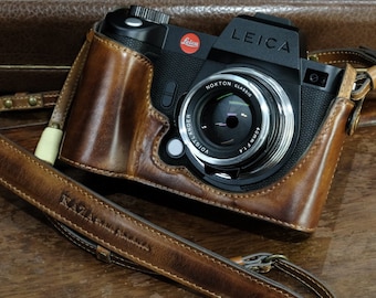 Cow leather case for Leica SL2-S / SL2  include leather half case and leather strap in vintage brown, black or olive