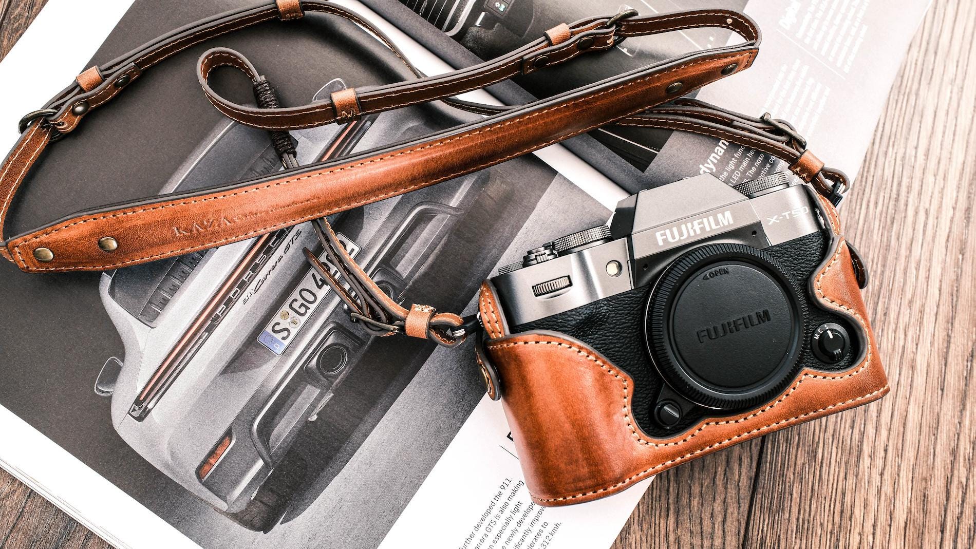 Cow Leather Camera Case and Strap for Fujifilm XT50, Vintage Style