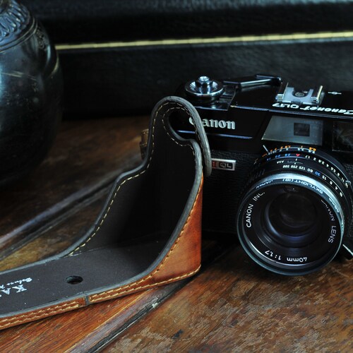 Cow leather case for shops Canon QL17 include leather full case and leather strap in vintage brown for canonet QL17