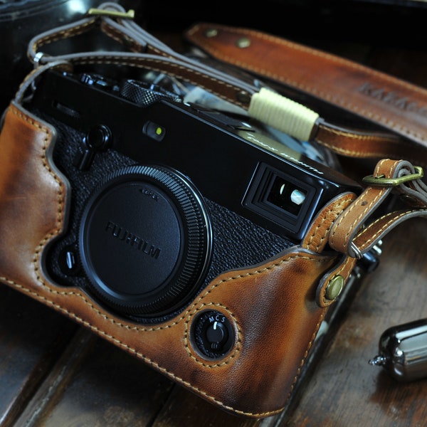 Cow leather case for Fujifilm Xpro3 include leather full case and leather strap in vintage brown for X-Pro3