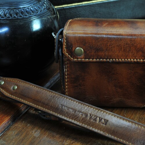 Cow leather case for shops Canon QL17 include leather full case and leather strap in vintage brown for canonet QL17