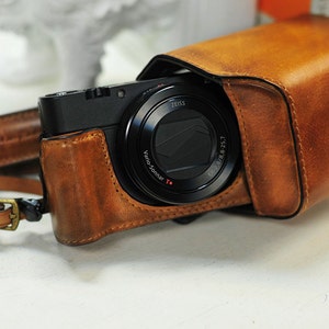 Sony rx100 VI/ V/ IV / VII /M3 /M4 /M5 /M6 /M7 leather case combo, vintage brown half case + case cover+  strap enlarged handgrip