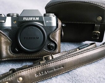 富士フイルム XT50用 牛革カメラケース＆ストラップ ヴィンテージ