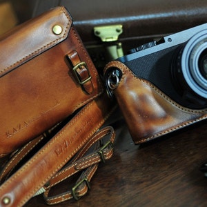 Custodia in pelle di mucca per Leica Q, include custodia completa in pelle e cinturino in pelle marrone vintage