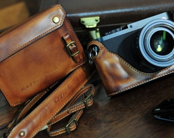 Cow leather case for Leica Q include leather full case and leather strap in vintage brown