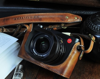 Cow leather case for Leica Q2 include leather half case , case cover and leather strap in vintage brown or black