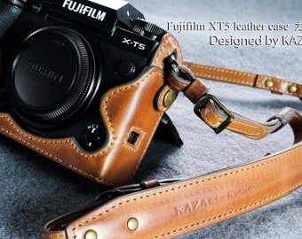 Cow leather case for Fujifilm XT5 include leather full case and leather strap in vintage brown for X-T5