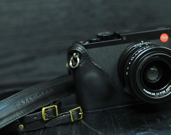 Cow leather case for Leica Q include leather half case and leather strap black or blue