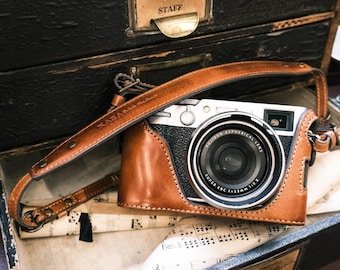 Kameratasche für Fujifilm X100VI aus Rindsleder mit Lederband