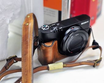 LDLD Camera Case,Handmade Genuine Leather Camera Bag Full Protection for Sony RX100/RX100M2/M3/M4/M5/M6/M7 Base Half Set+Camera Bag,Brown