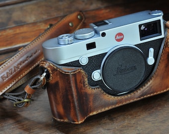 Cow leather case for Leica M10-R / M10-D/ M10-P/ M-10 include leather half case  and leather strap in vintage brown or black
