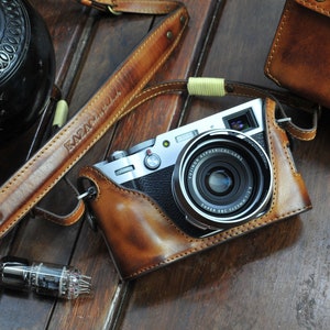 Custodia in pelle di mucca per Fujifilm X100V / Fujifilm X100V / X100V include custodia completa in pelle e cinturino in pelle, borsa per fotocamera, accessori per fotocamera