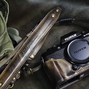 Cow leather case for Fujifilm X-T100 include leather half case and leather strap or a case cover