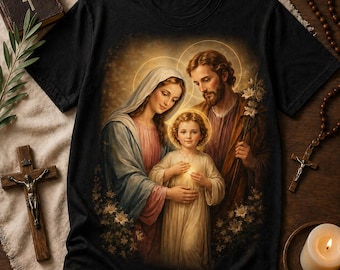 T-shirt Holy Family - T-shirt graphique religieux Jésus-Marie-Joseph