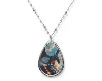Dragon Flight Oval Necklace | Fantasy Dragon Pendant