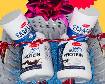 Athlete Workout Gift Basket: Protein & Creatine Powder, Muscle Gain