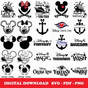 Disney Cruise SVG Bundle 25 Designs, Abenteuer, Schicksal, Schatz, Wunschlogos, Mickey Anchor Familienurlaub PNG, Digital Download,