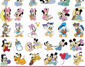 Paquete de 29 imágenes prediseñadas de Baby Mickey y sus amigos: archivos SVG para Cricut / Silhouette, suministros para manualidades, descarga digital,