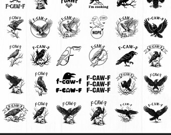 Paquete de SVG y PNG con F-Caw-F, arte gótico divertido de cuervo, diseño de SVG de cuervo, SVG de pájaros, SVG de humor de pájaro oscuro, SVG de cuervo divertido, descarga digital