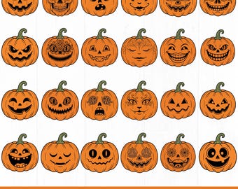 Calabaza de Halloween SVG, Cara de calabaza, Tallado, Jack O' Lantern, PNG, Archivo de corte, Paquete, Imágenes prediseñadas, Camiseta, Cricut, Silhouette, Descarga digital,