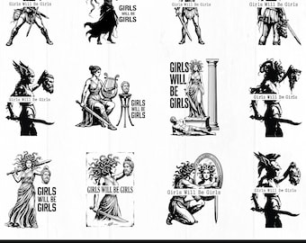 Las chicas serán chicas PNG SVG - Feminista Medusa Gráfico Mito Griego Cita Empoderamiento Estatua Arte Vintage Estética Descarga Digital Sublimación