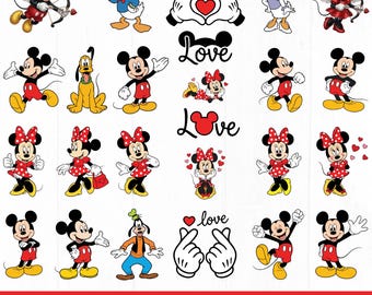 Paquete de 25 imágenes prediseñadas de Mickey y Minnie Mouse: archivos de corte SVG para Cricut / Silhouette (materiales para manualidades) Descarga digital,