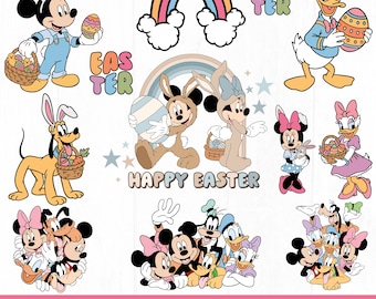 Paquete de SVG PNG en capas de Mickey de Pascua, SVG en capas de Mickey y sus amigos, imágenes prediseñadas de Minnie Bunny, huevo de Pascua, descarga digital,