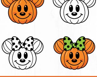 Paquete de archivos SVG de ratones calabaza de Halloween: Mickey y Minnie en capas, descarga digital,