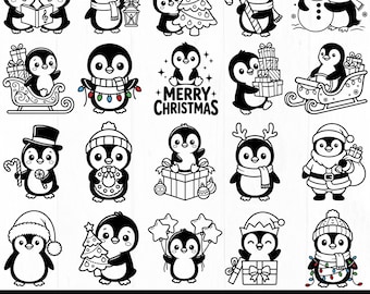 Lindo pingüino navideño svg, paquete de svg navideños, pingüino svg, svg cricut, pingüino de Santa svg, imágenes prediseñadas de animales kawaii, descarga digital,