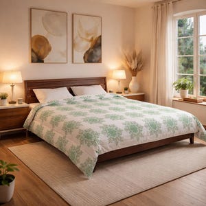 Comforter.Mint Green Mandala Comforter – Elegant Floral Mandala Bedding for a Modern Bedroom
