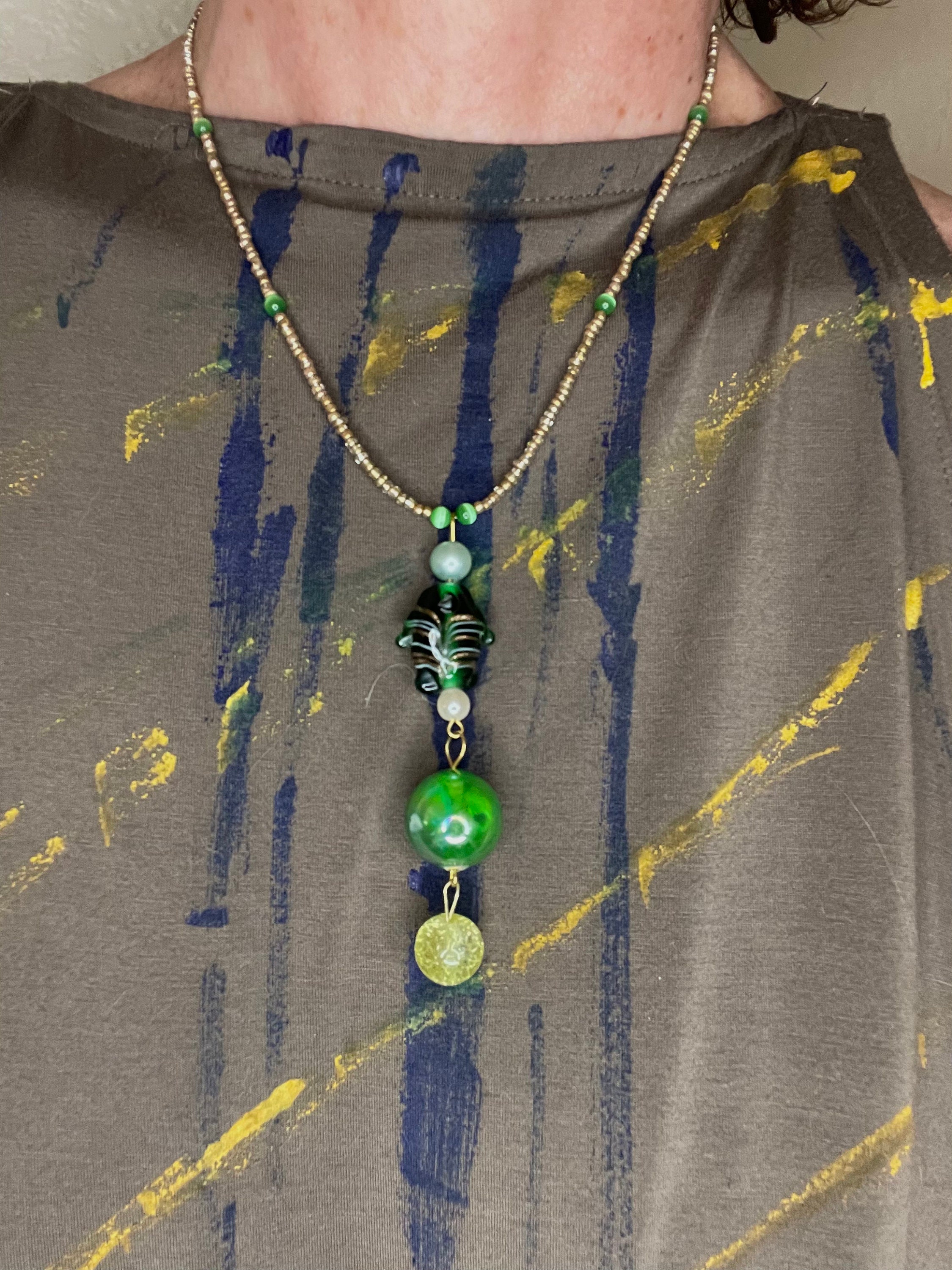 Glass fish pendant on beaded necklace Etsy