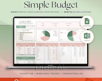 Einfacher Budgetplaner, monatliche wöchentliche Gehaltsabrechnung, Excel & Google Sheets (digitaler Download)
