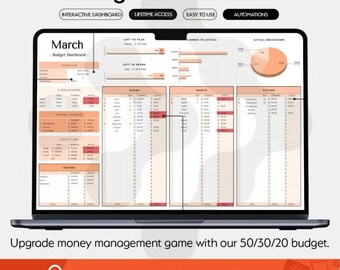 50/30/20 Budget Dashboard-Spreadsheet (google Sheets),Finance Tracker