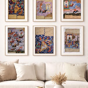 6 ancient Persian Miniatures Art – Traditional Middle Eastern Illustrations