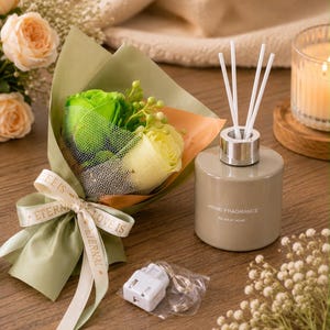 Green Rose Reed Diffuser Gift Box, Floral Housewarming Gift for Her