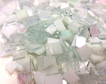 VARIETY WHITE & CLEAR Mix 75pc Tile Glass Mosaic Supply B4