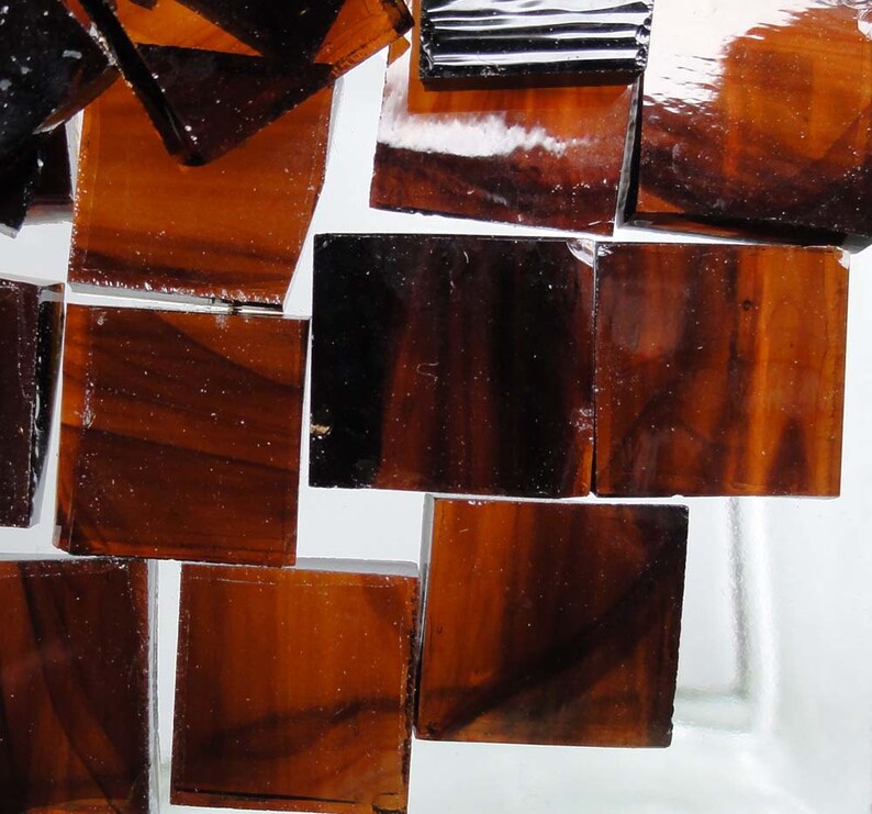 ROOT BEER SMOOTH Dark Amber Streaky Mosaic Stained Glass Tiles A14
