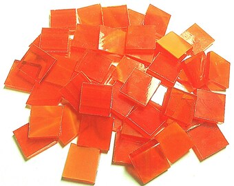 3/4” BRIGHT ORANGE WISPY Transparent Stained Glass Mosaic Tile A41