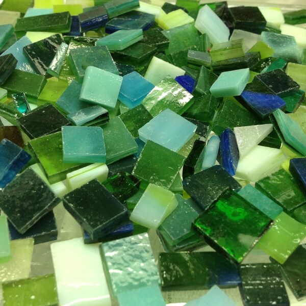 100  MIXED GREEN & BLUEGREEN - Stained Glass Mosaic Tile Supply B35