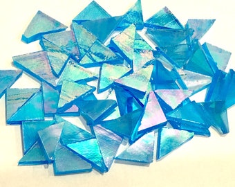 Rare - Egyptian Blue Iridized Stained Glass Mosaic Tile Supply A36